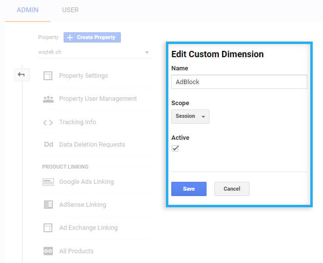 AdBlock user visit / Google Analytics / Custom Dimension