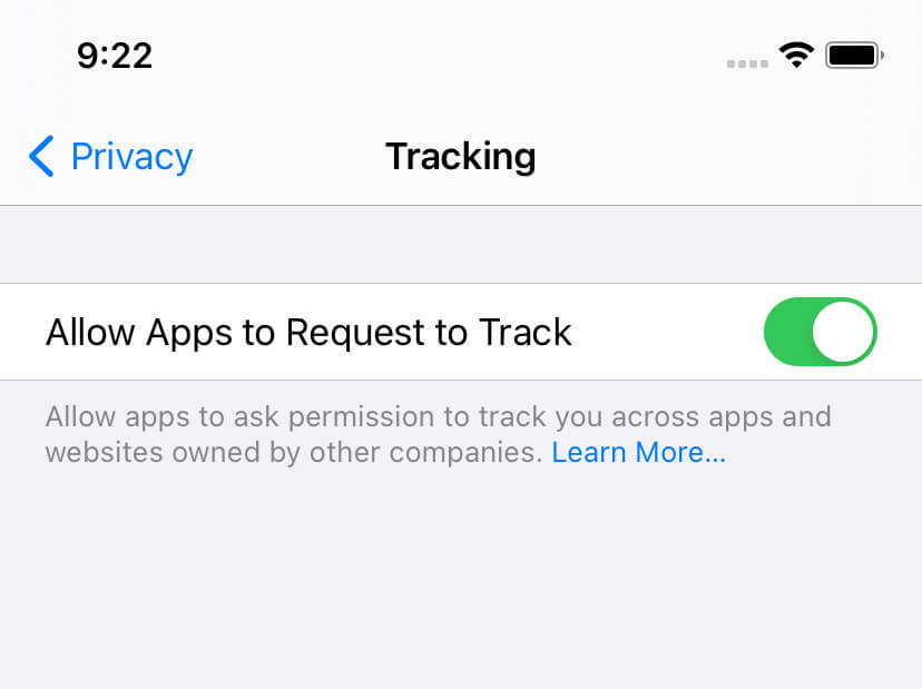 iOS 14 / Settings / Privacy / Tracking