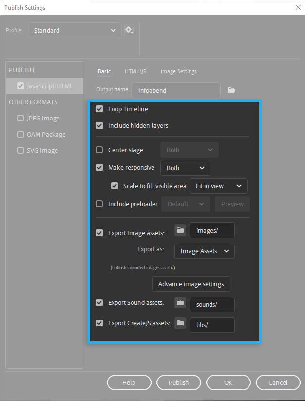 Adobe Animate CC / Publish Settings / Basic
